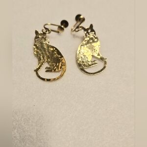 Vintage Wild Bryde Gold-Tone Cat Dangle Earrings - Clip On